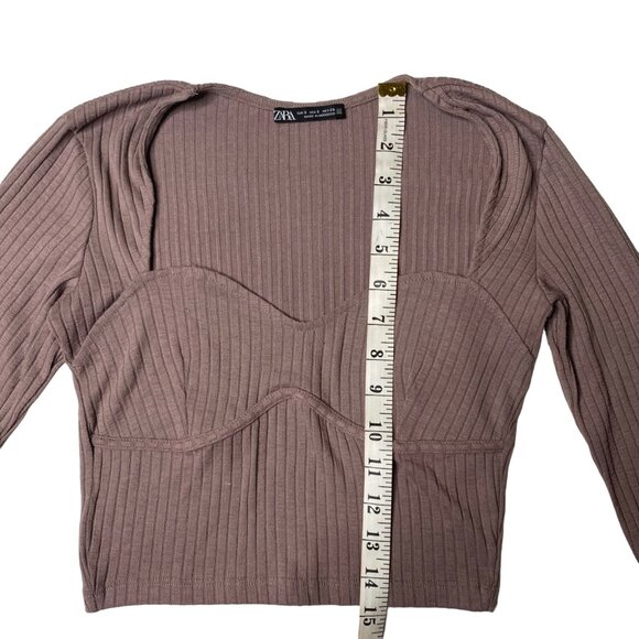 Zara Women's Mauve Ribbed Long Sleeve Crop Top, size Small - Picture 5 of 6